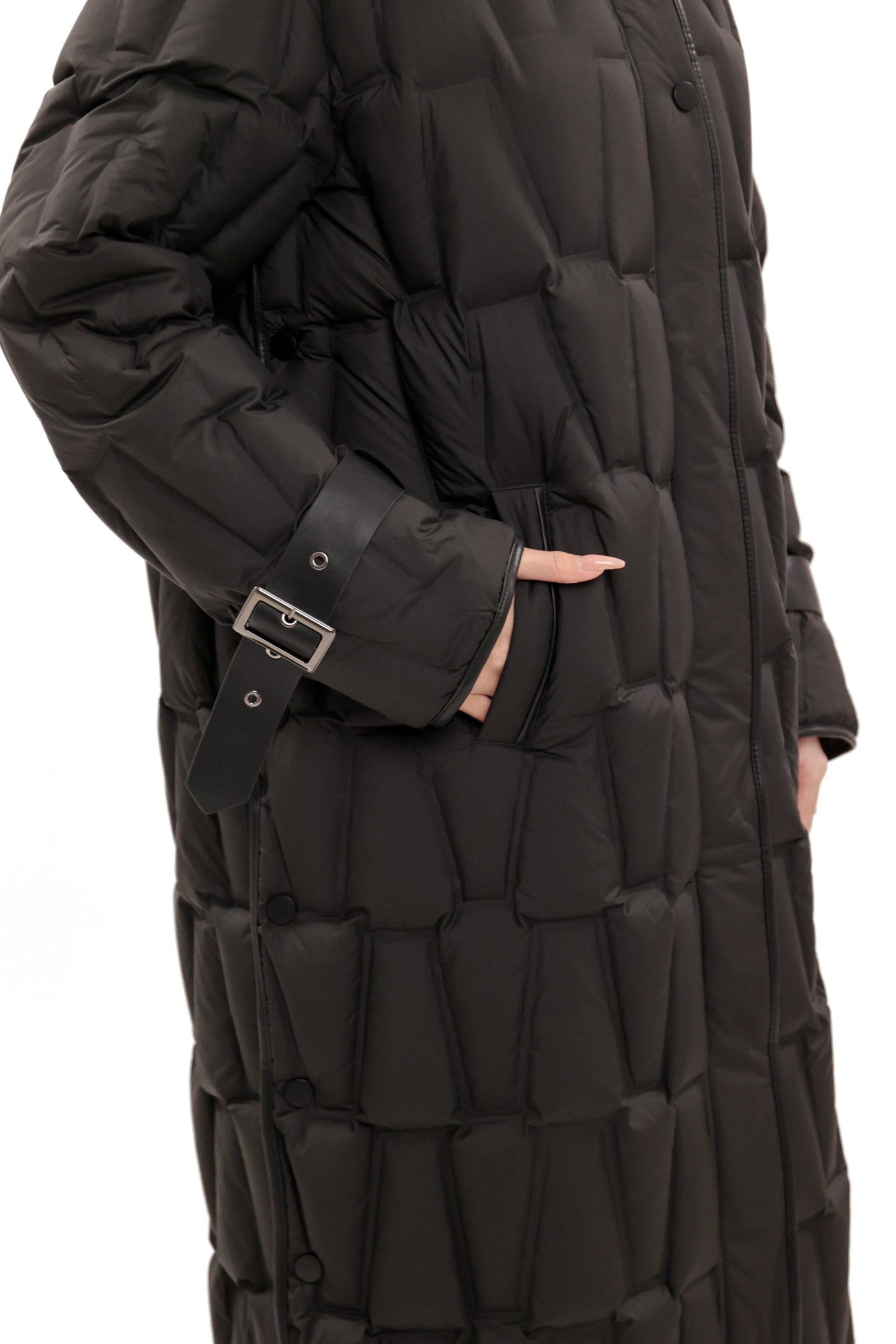 Riley Genuine Fur Trim Down Fill Coat in Black