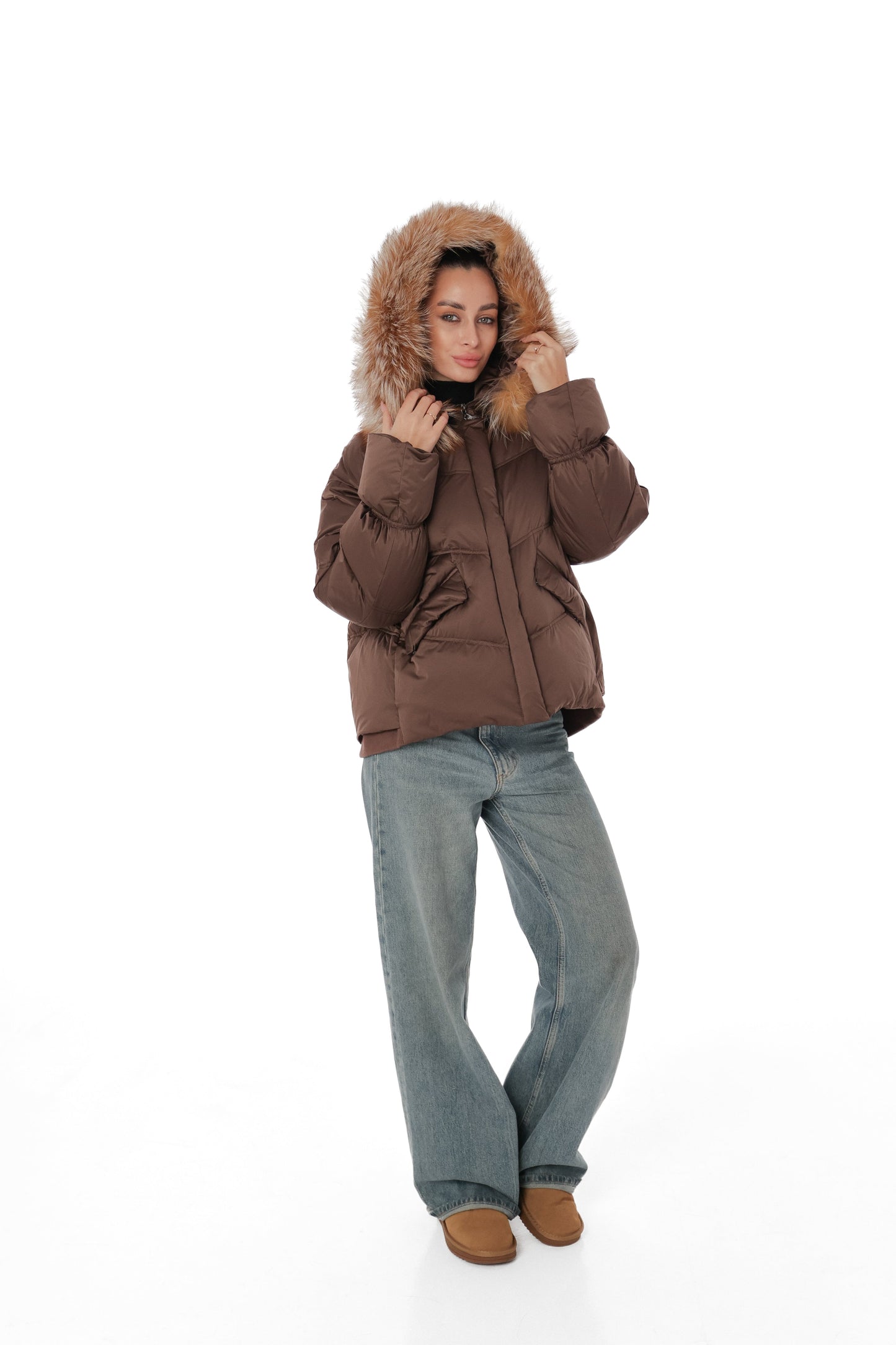 Genuine Silver Fox Fur Down Fill Coat