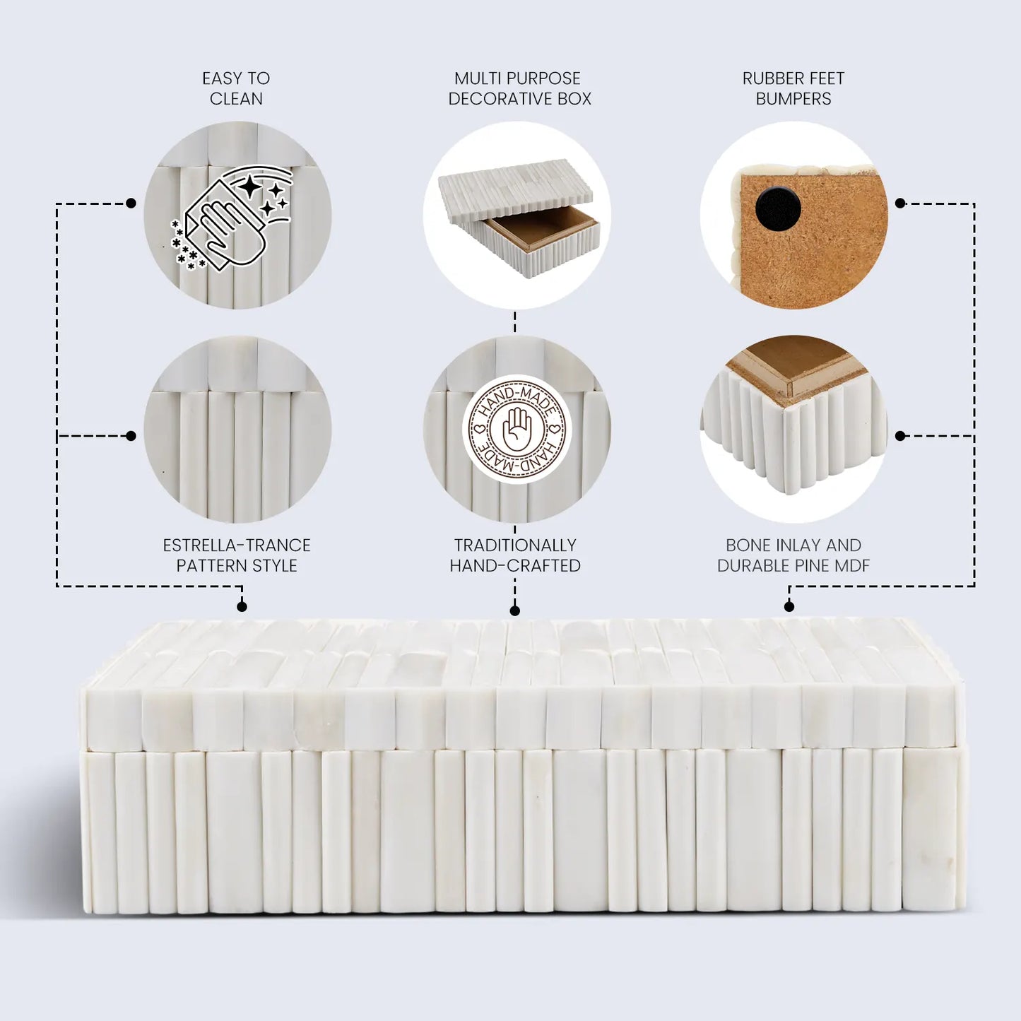 Decorative box Ivory stem Bone Inlay white available in 7 sizes