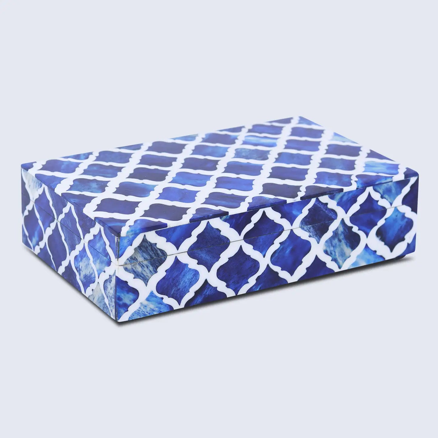 Moroccan Blue & White Resin & Bone Inlay Decorative Storage Box — (7 Sizes)