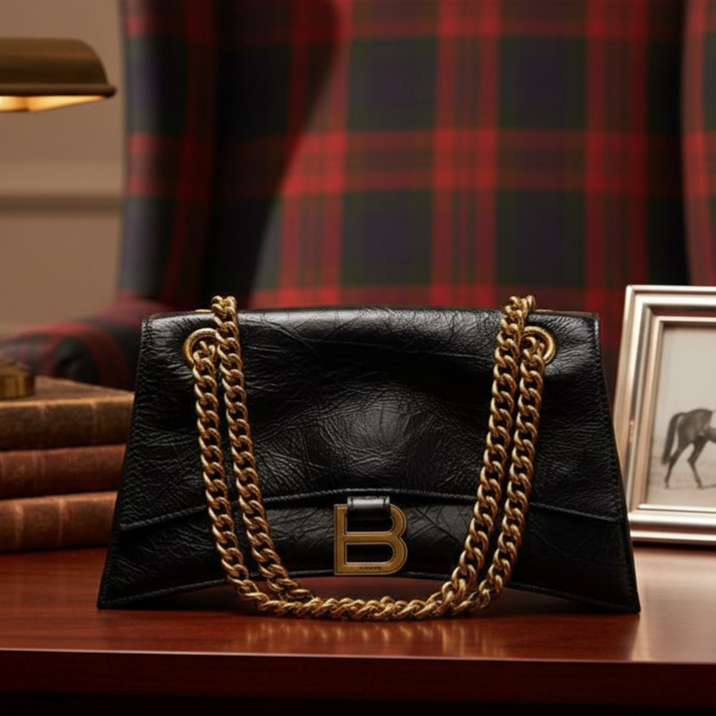 Balenciaga Crush Small Leather Shoulder Bag - Black Crinkled Calfskin Designer Handbag