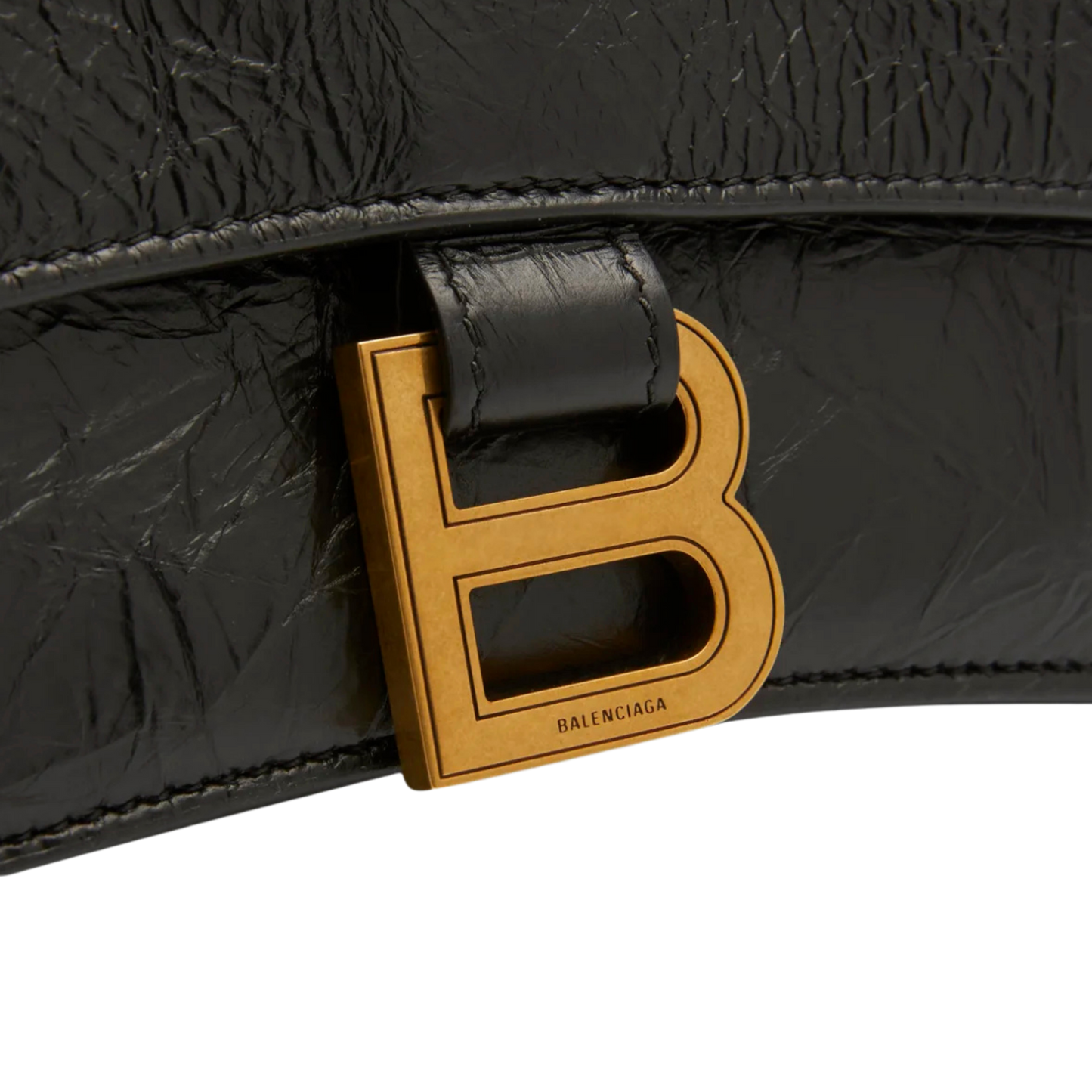 Balenciaga Crush Small Leather Shoulder Bag - Black Crinkled Calfskin Designer Handbag