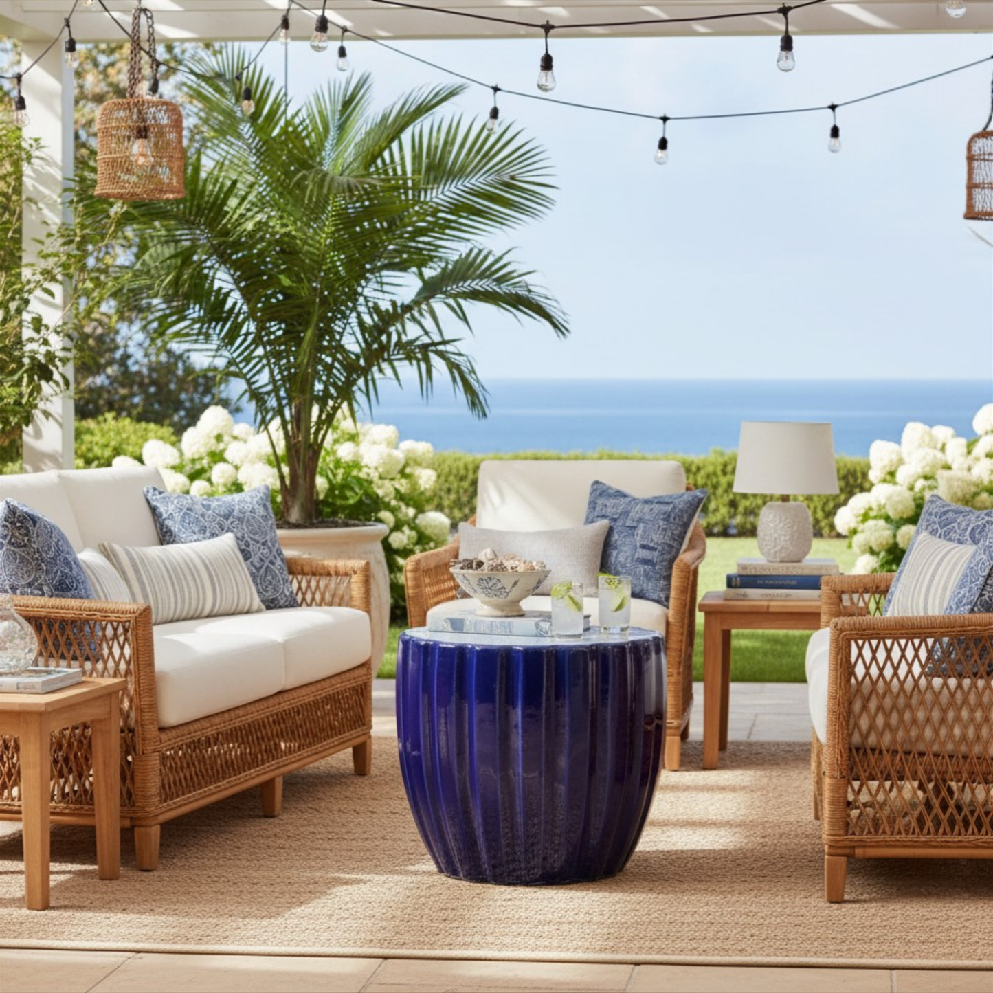 Scallop Stool – Navy Blue Outdoor Table