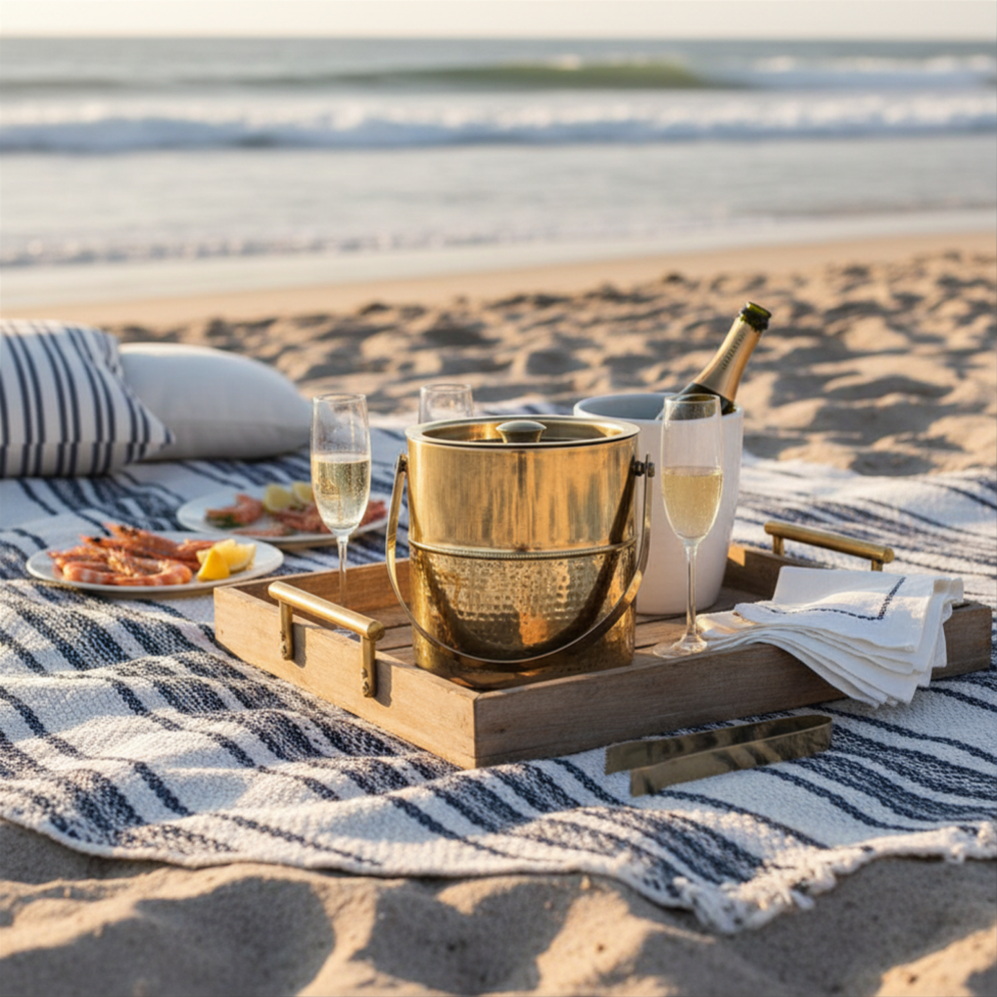 Brass Champagne Ice Bucket Set with Tongs