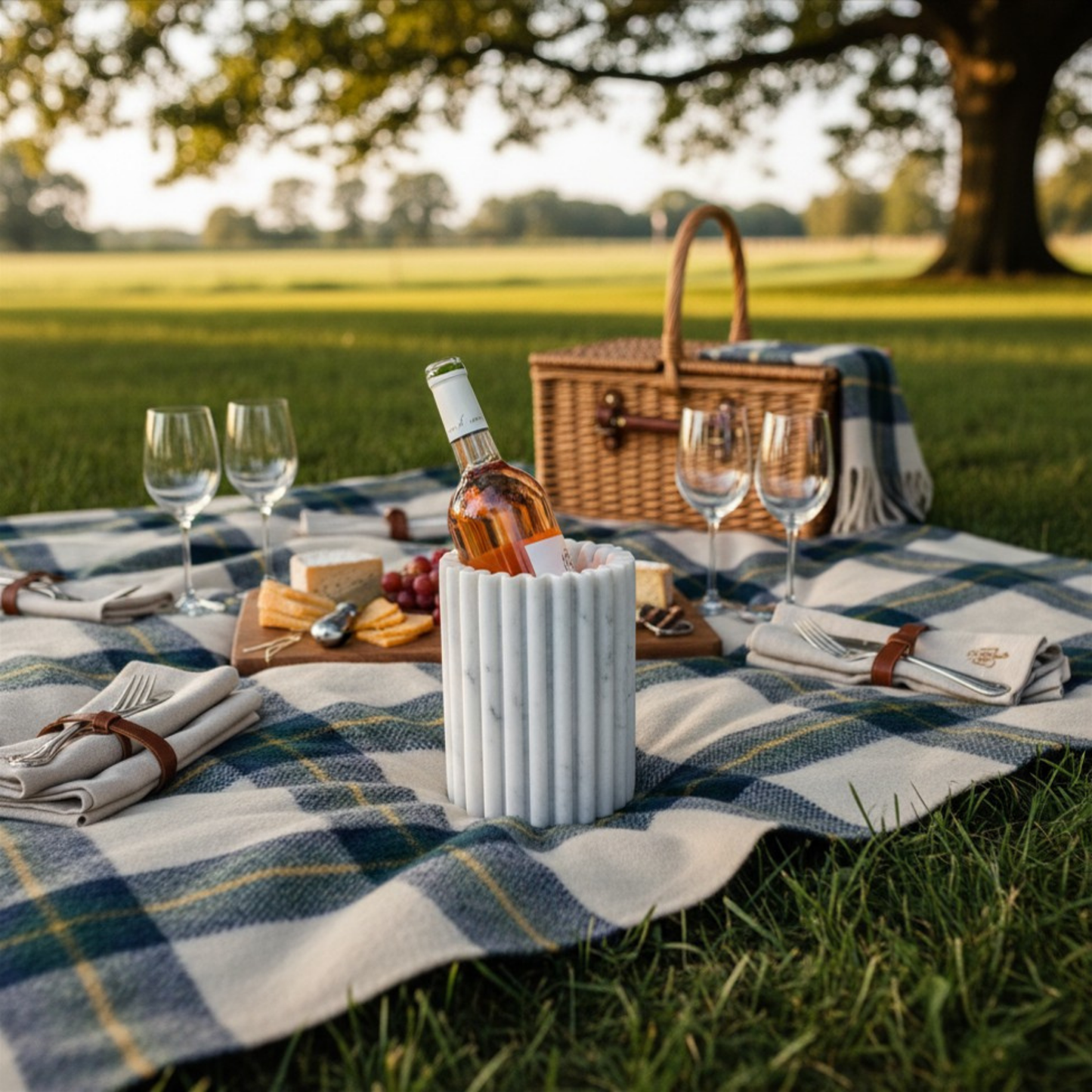 The Columbia Fluted White Marble Bottle Holder