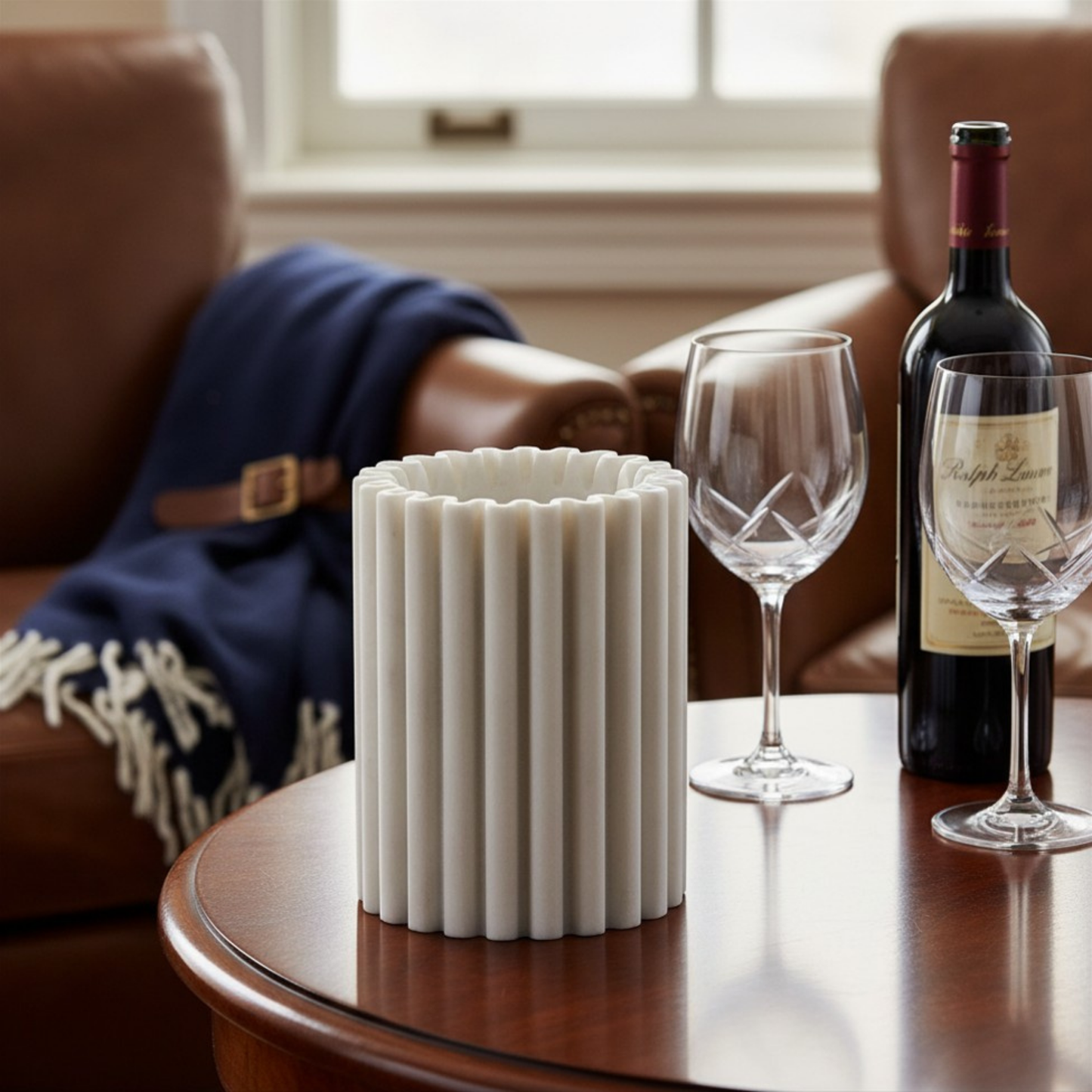 The Columbia Fluted White Marble Bottle Holder