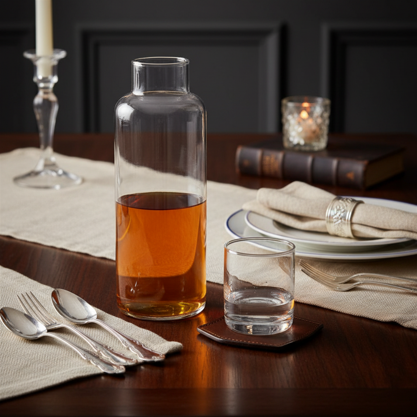 Hand Blown Recycled Glass Artisan Decanter with Drinking Glass, Set of 2