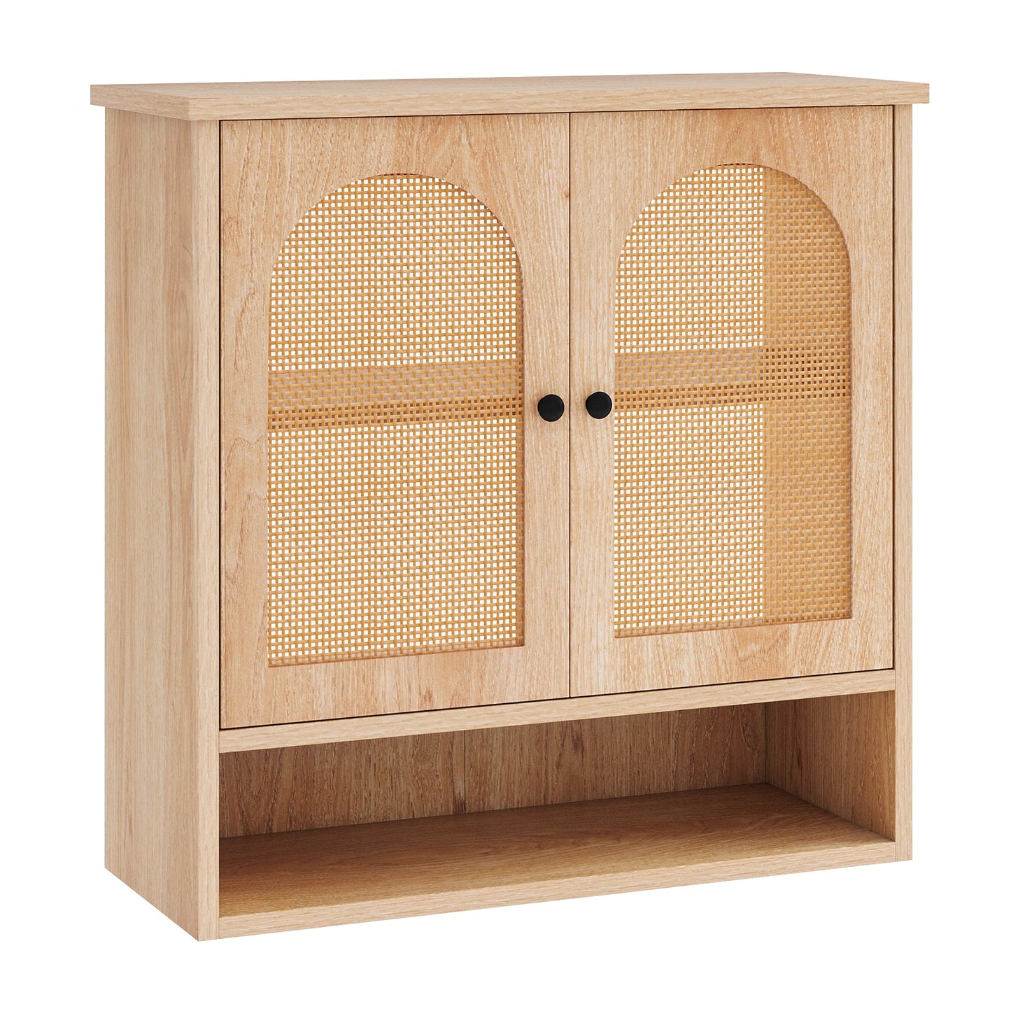 Bathroom Wall Cabinet with PE Rattan Doors and Adjustable Shelves-Natural