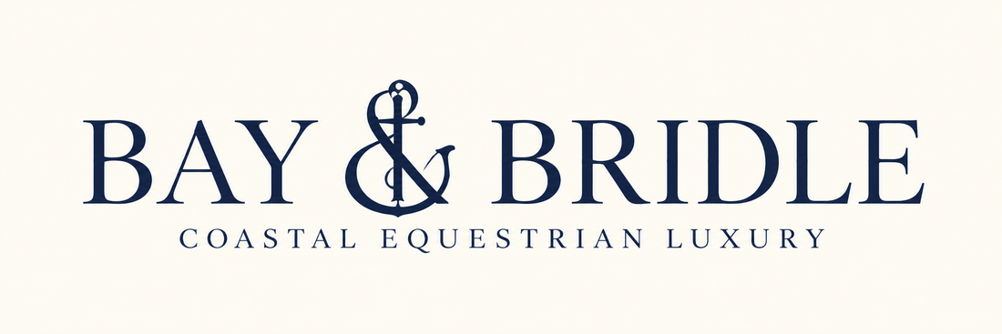 Bay & Bridle logo in navy blue text on a light cream background, with the tagline 'Coastal Equestrian Luxury' underneath.