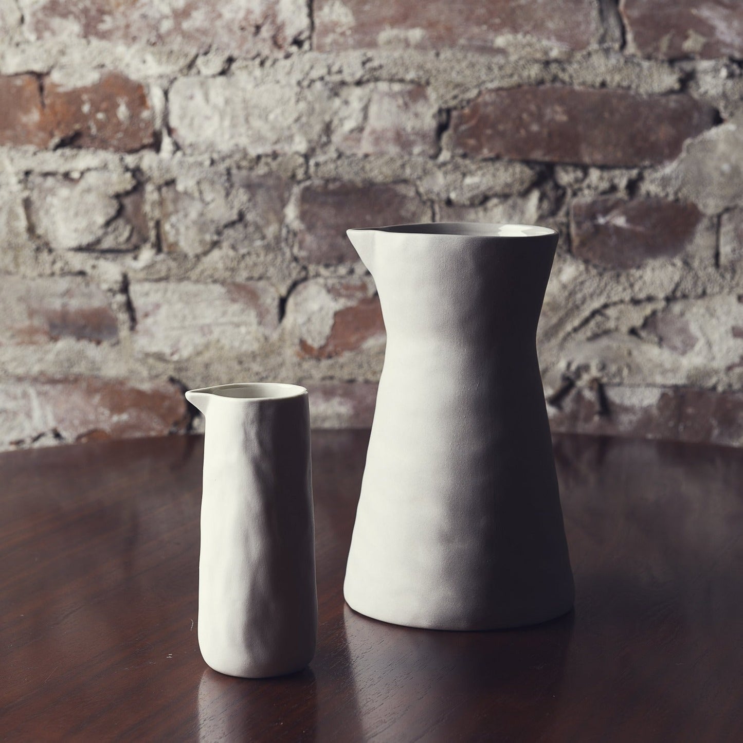 The Rugueux Stoneware Carafe Artisan Pitcher in Pearl