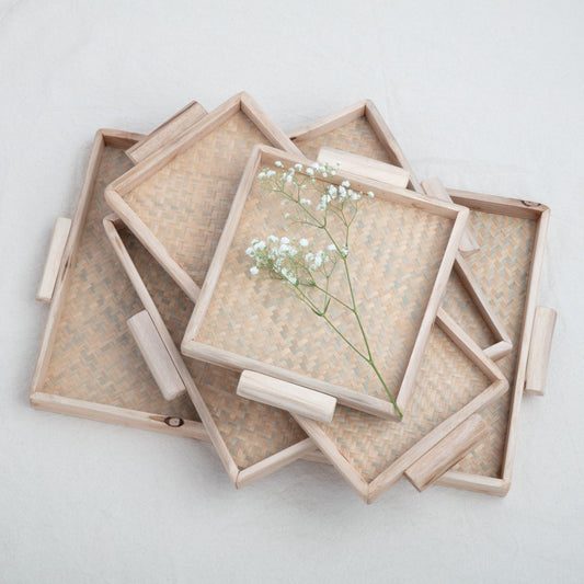 Miramar Reclaimed Wood Square Footed Tray, Medium