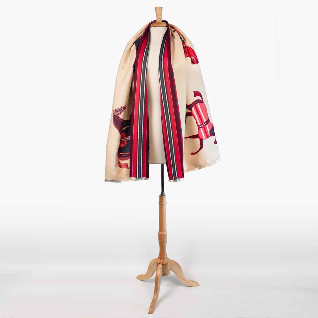 Equus -  Crimson Equestrian Motif Luxe Shawl
