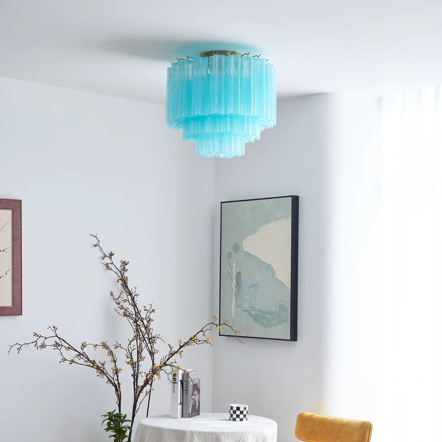 Blue Glass Tube Murano Ceiling Lamp