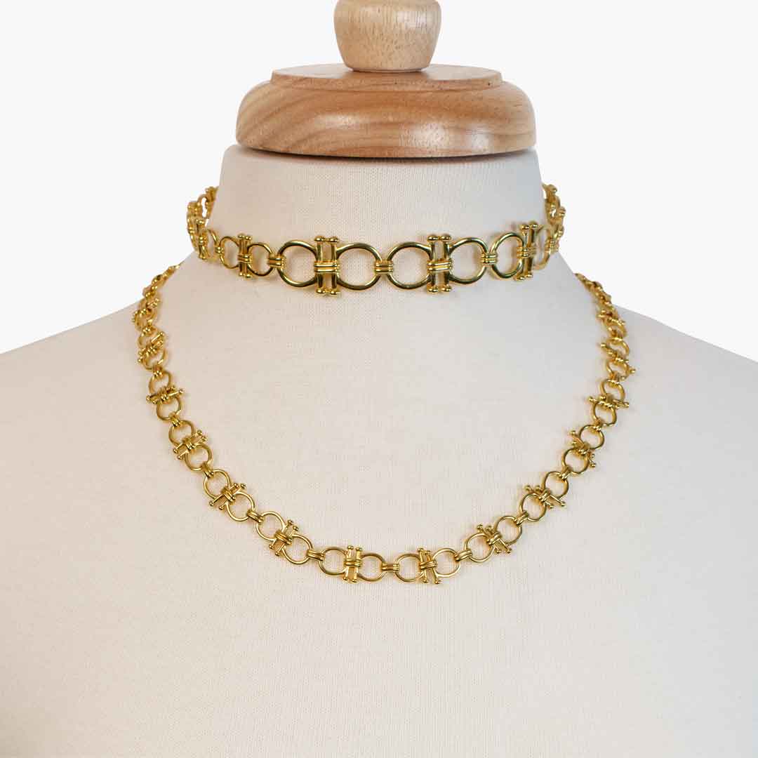 Bocara - Horse Bit Chain Link Equestrian Necklace in Gold
