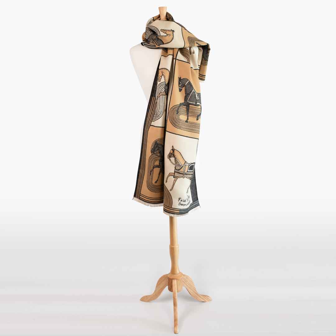 Cavallo -  Caramel Equestrian Motif Luxe Shawl