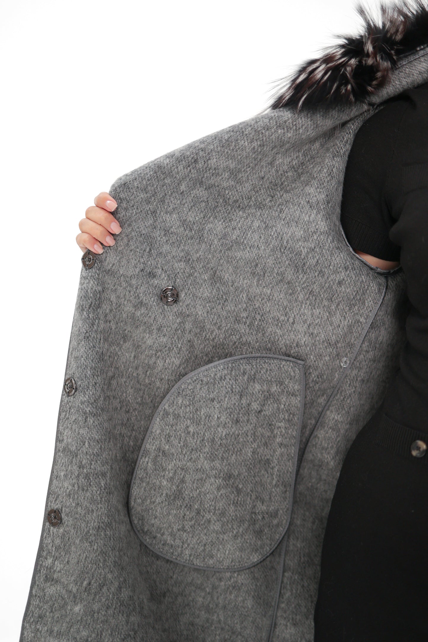 Genuine Silver Fox Virgin Wool Coat