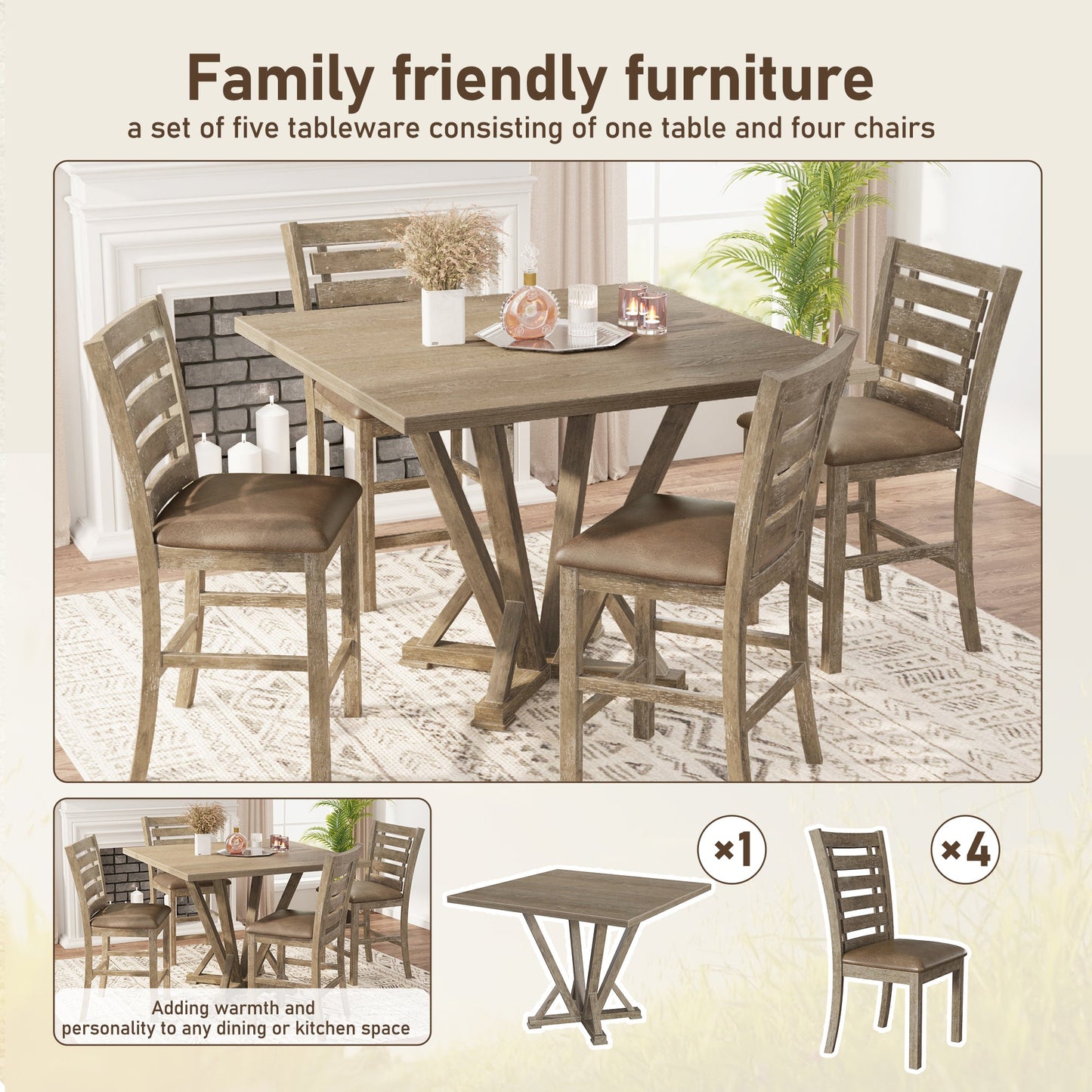 French Country Ladderback Farmhouse Counter Stools – Set of 2