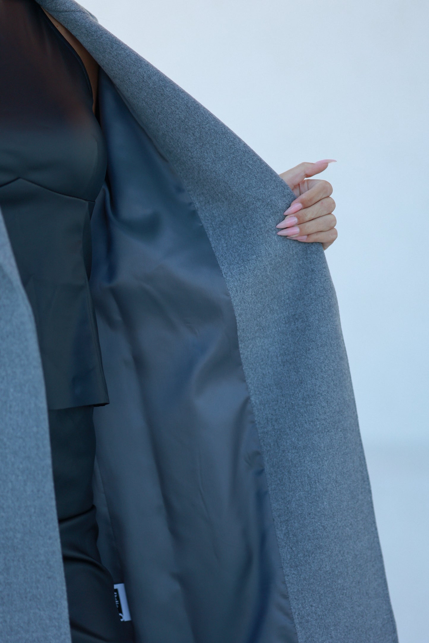 Logan Leather Trim Cashmere Blend Overcoat in Grey