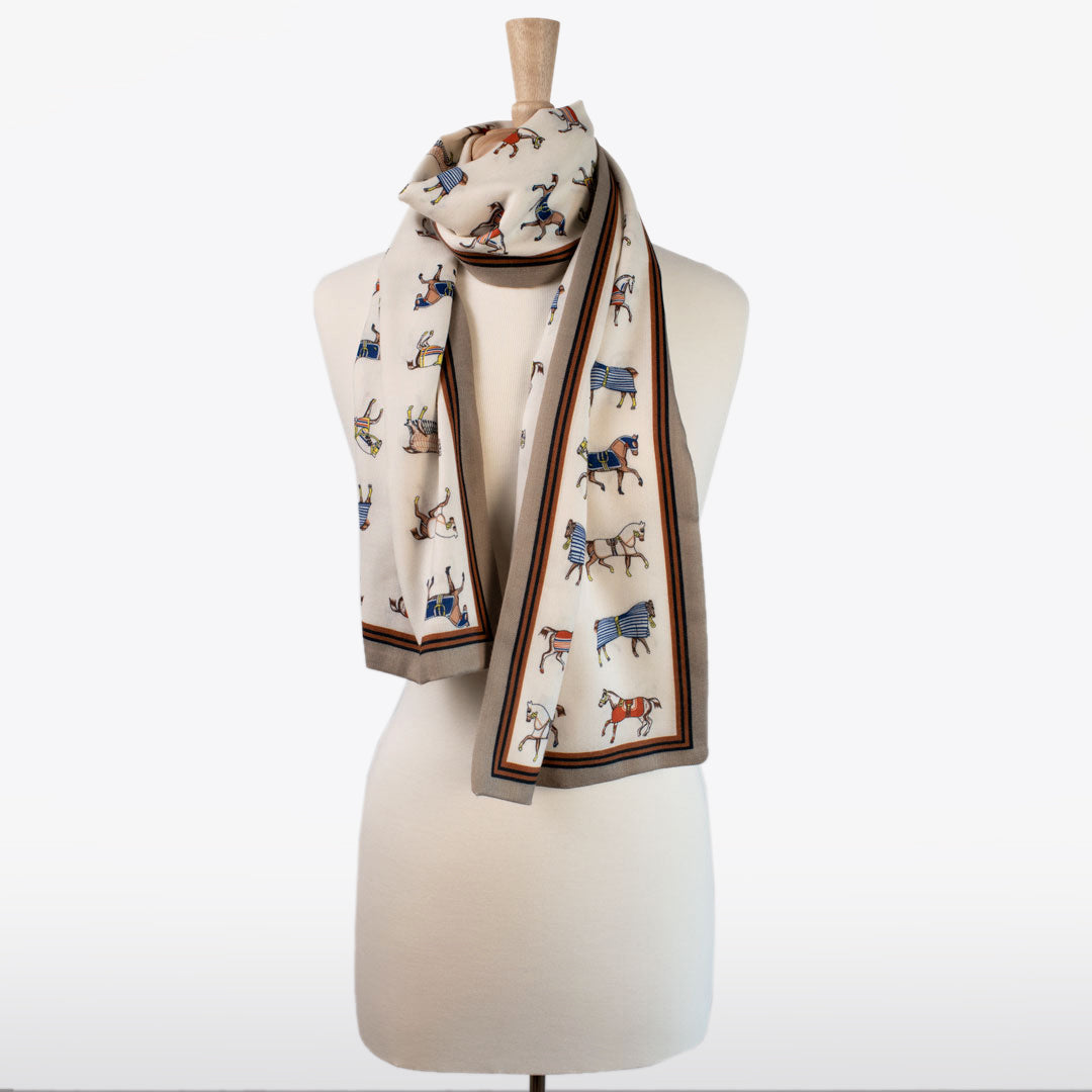 The Paddock Wrap- Equestrian Motif Double Sided Jacquard Scarf
