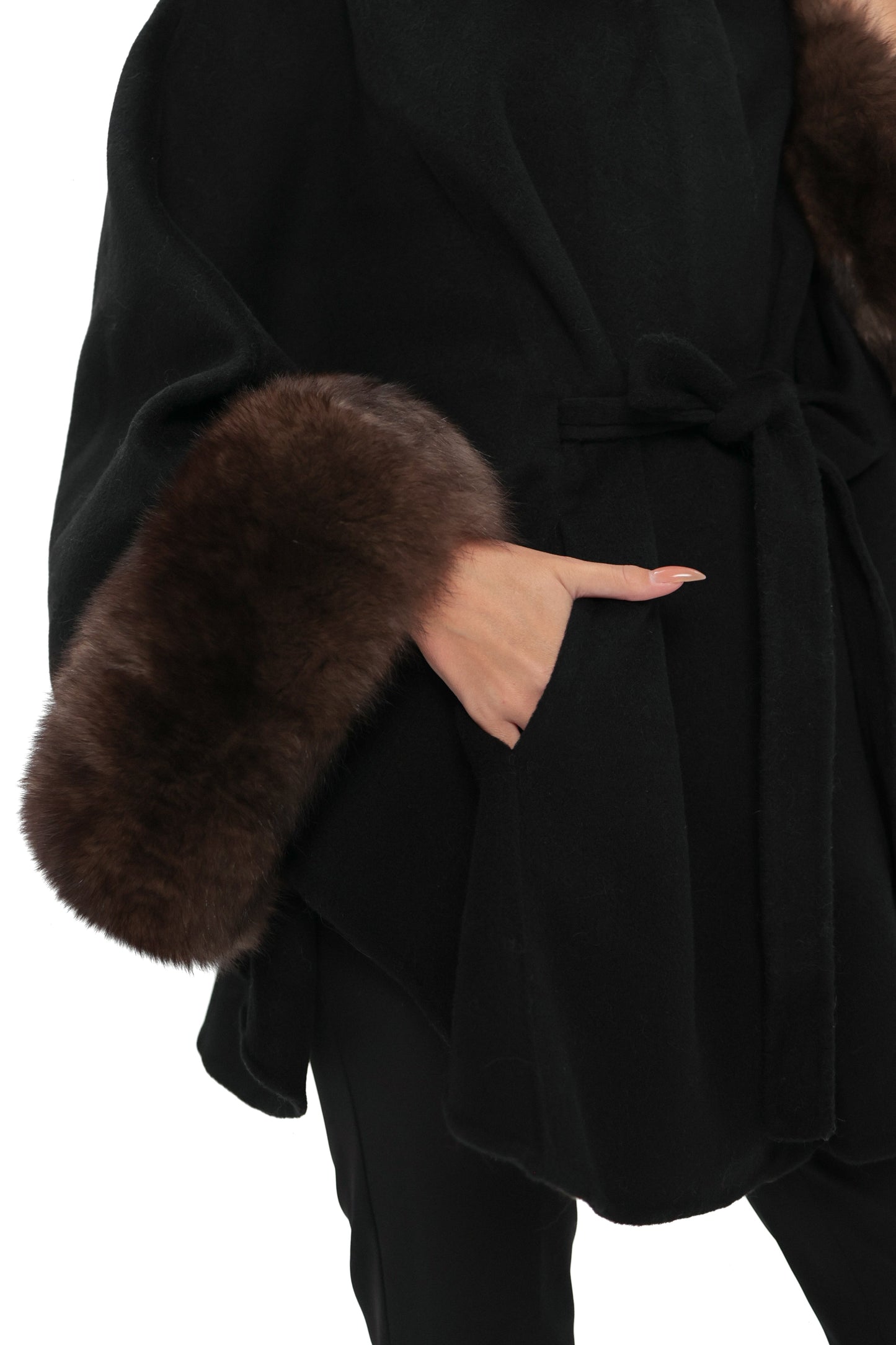 Genuine Polar Fox Fur Double Face Wool Poncho
