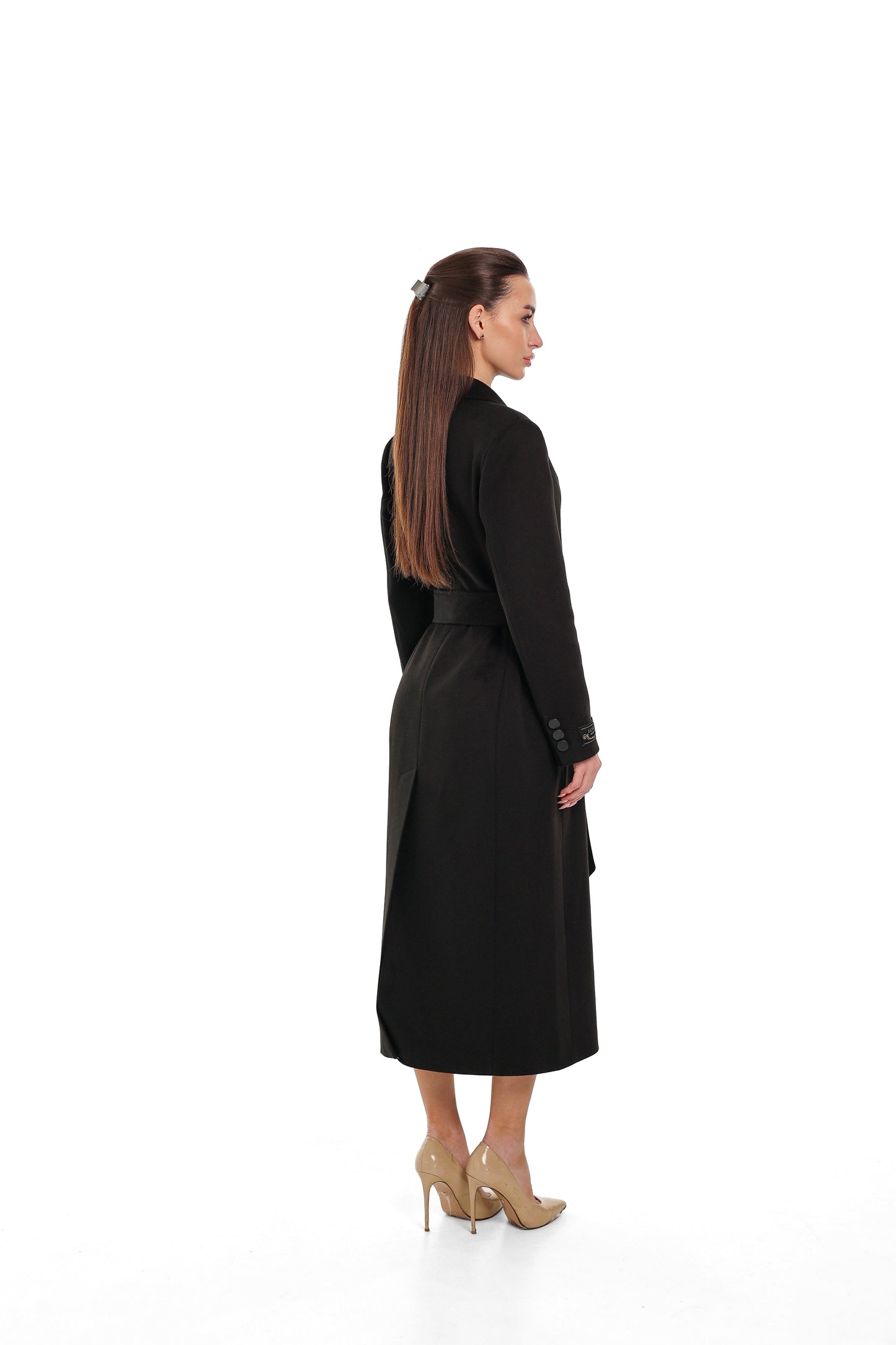 Alaska Longline Cashmere Wool Blend Coat in Black