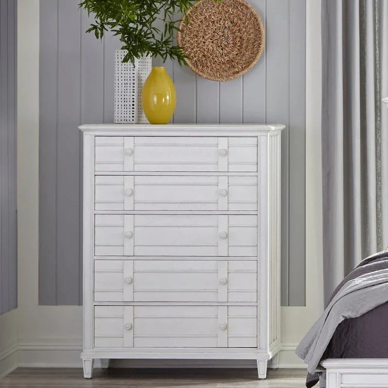 Cane Bay Five Drawer White Chest