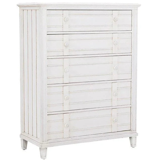 Cane Bay Five Drawer White Chest