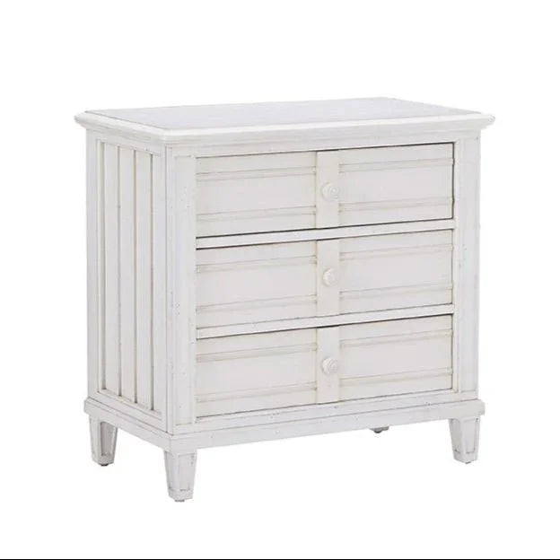 Cane Bay Three Drawer White Nightstand