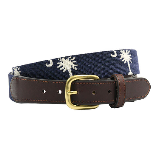 Charleston Belt Carolina Crescent Palmetto Hand-stitched Needlepoint Belt