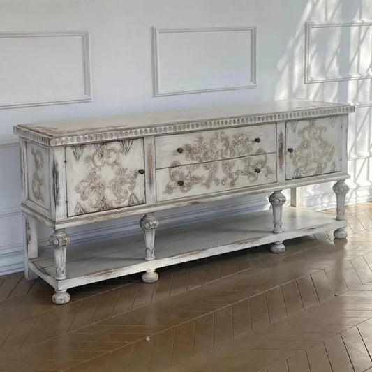 Bianca Carved Distressed White Sideboard