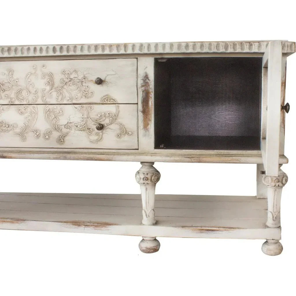 Bianca Carved Distressed White Sideboard