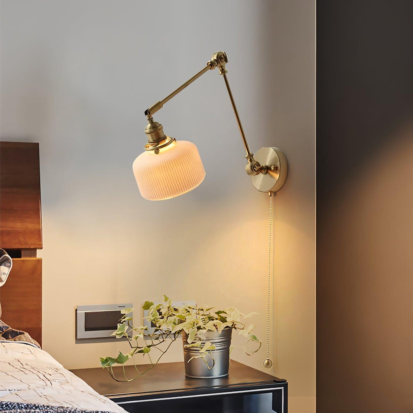Ceramic Brass Retractable Arm Wall Light 4.7"