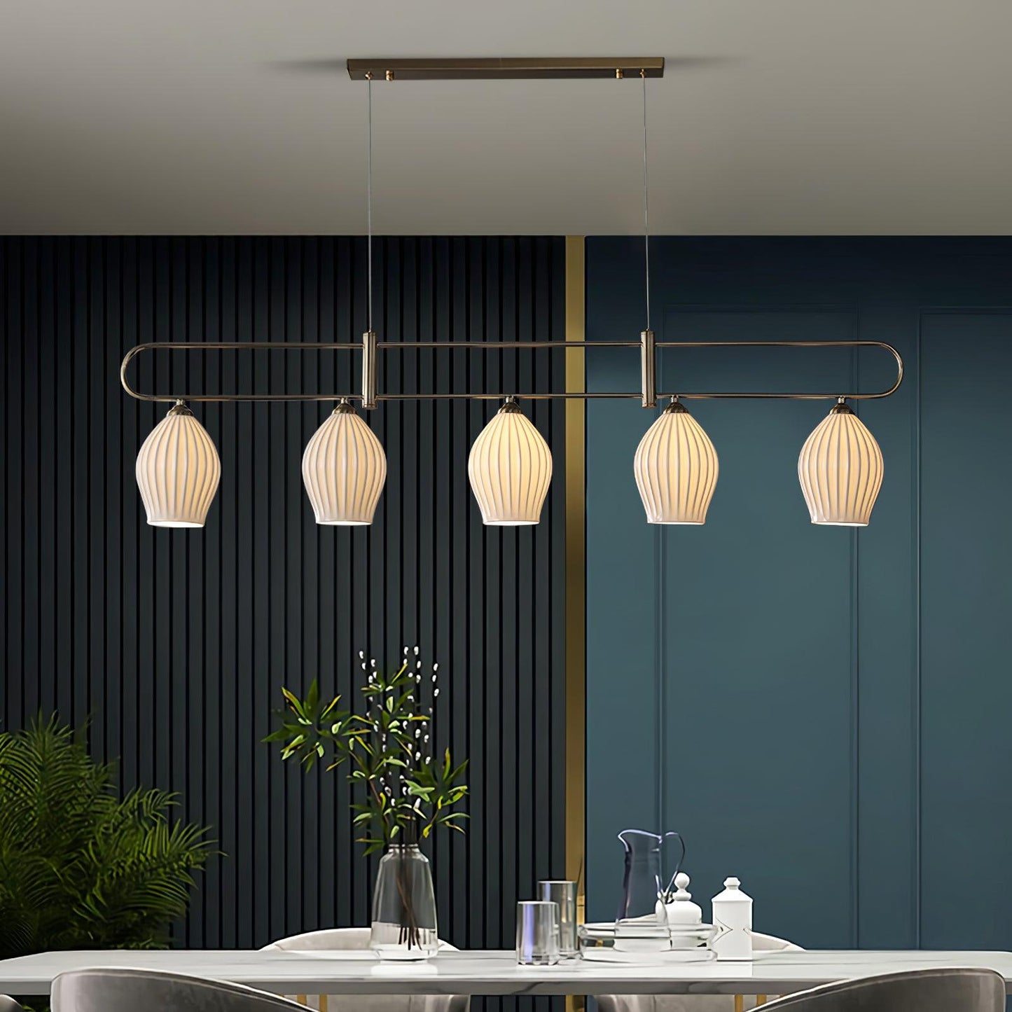 Ceramic Ribbed Pendnat Light