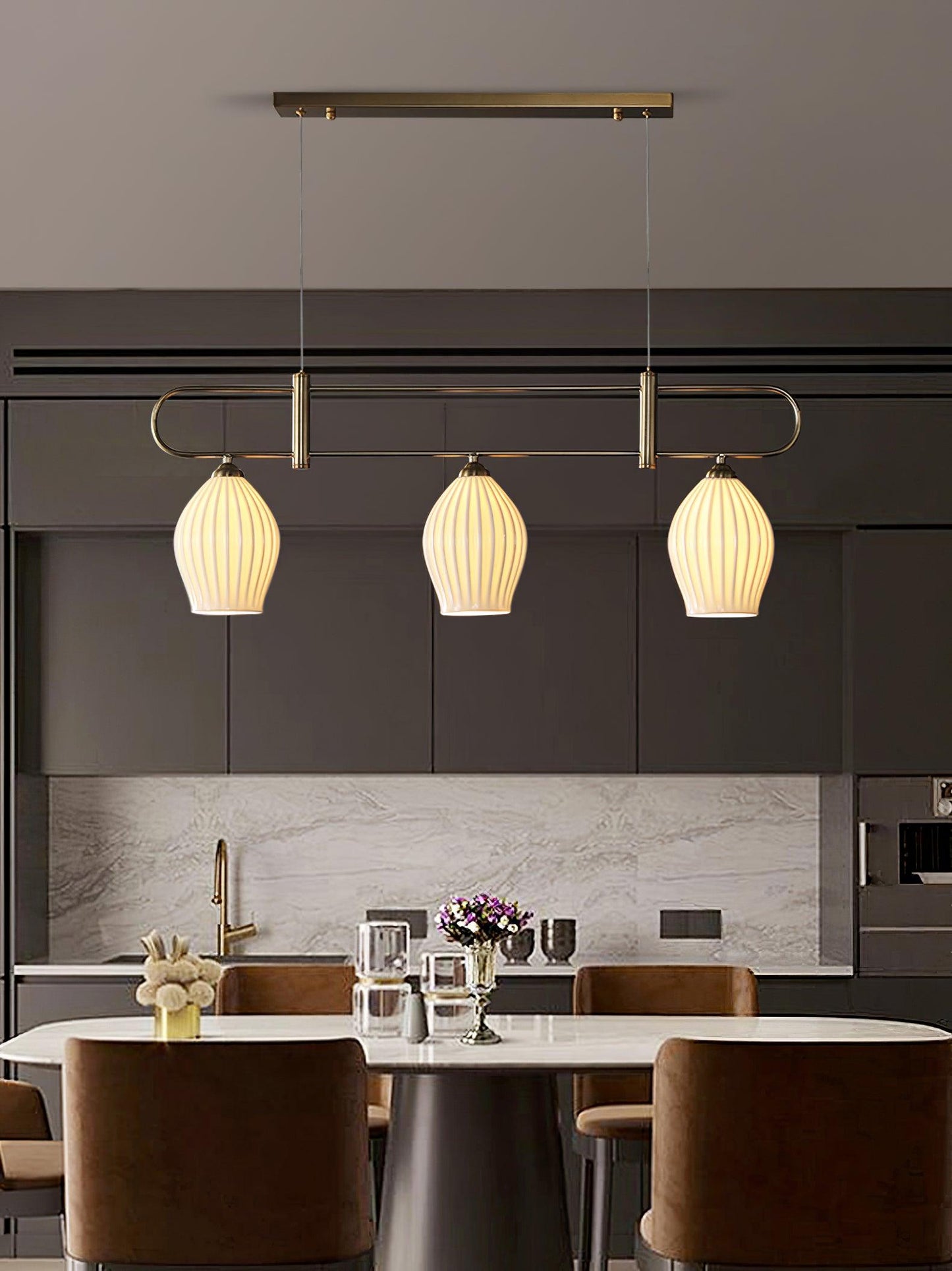 Ceramic Ribbed Pendnat Light