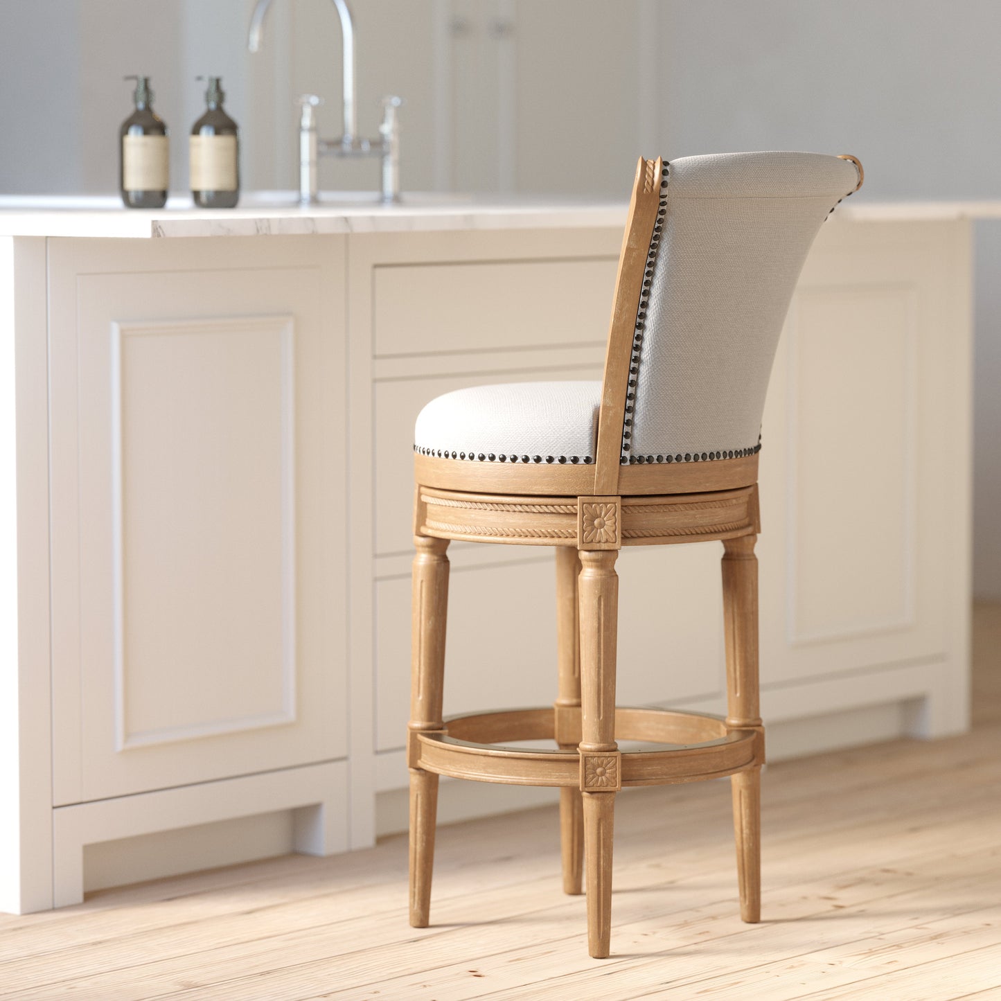 The Charlotte Swivel Barstool in Weathered Oak