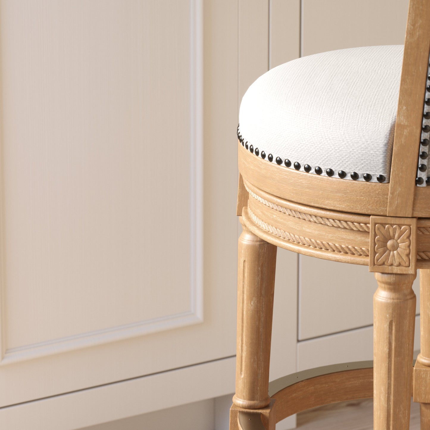The Charlotte Swivel Barstool in Weathered Oak