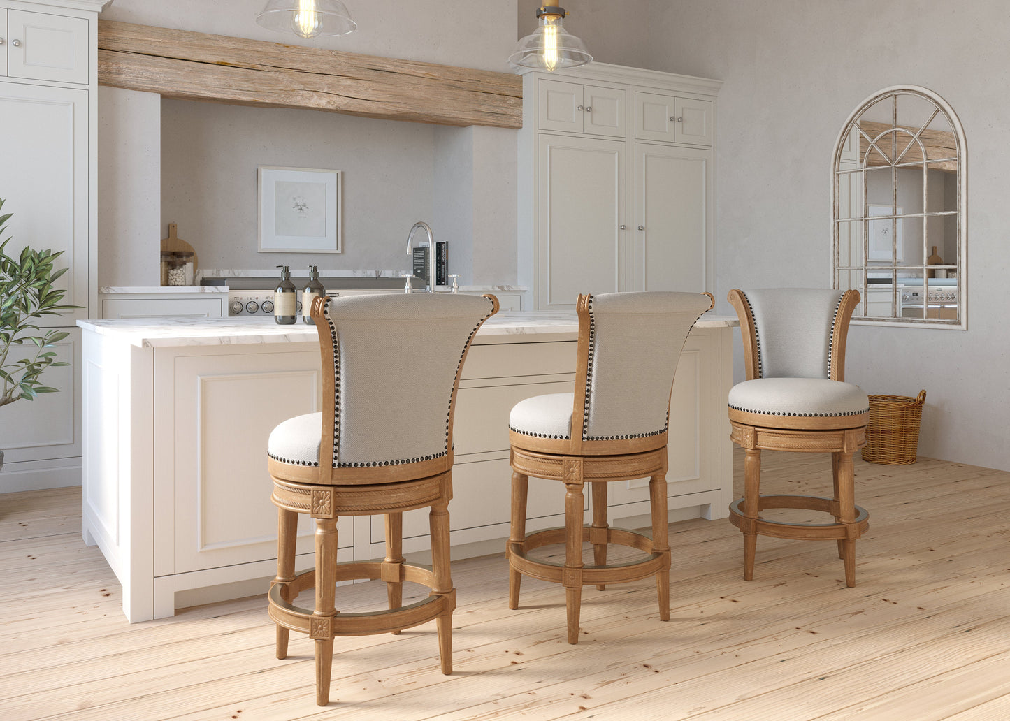 The Charlotte Swivel Barstool in Weathered Oak