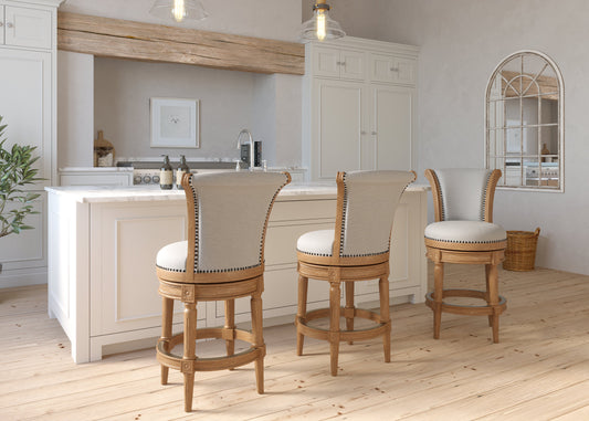 The Charlotte Swivel Barstool in Weathered Oak