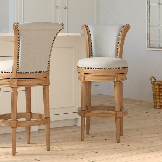 The Charlotte Swivel Barstool in Weathered Oak