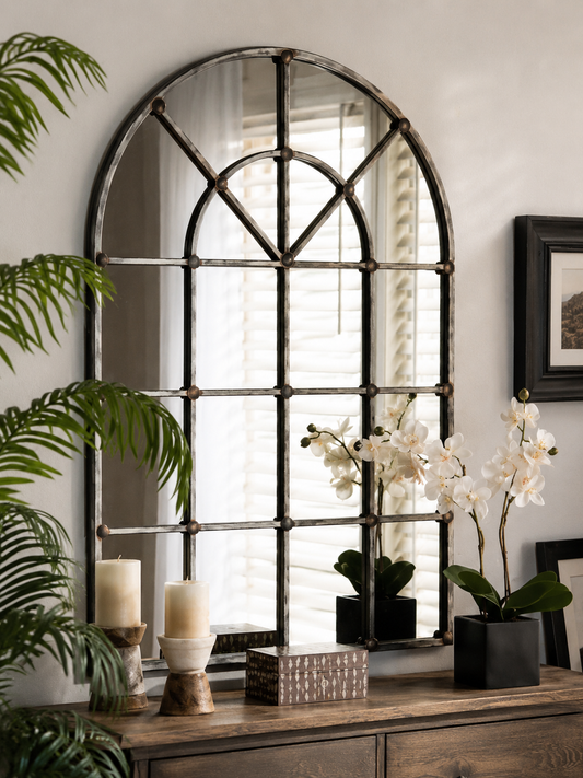 Ashford Manor Arched Window Wall Mirror – Antique Silver