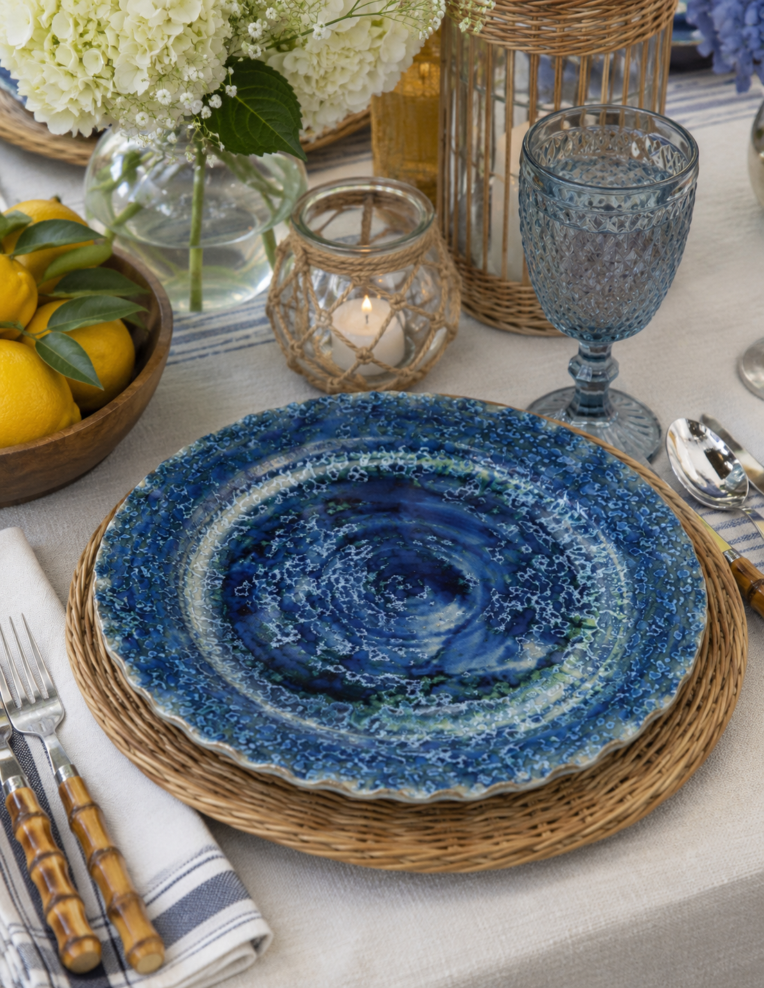 The Azure Tide Reactive Glaze Ceramic Dinner Plate