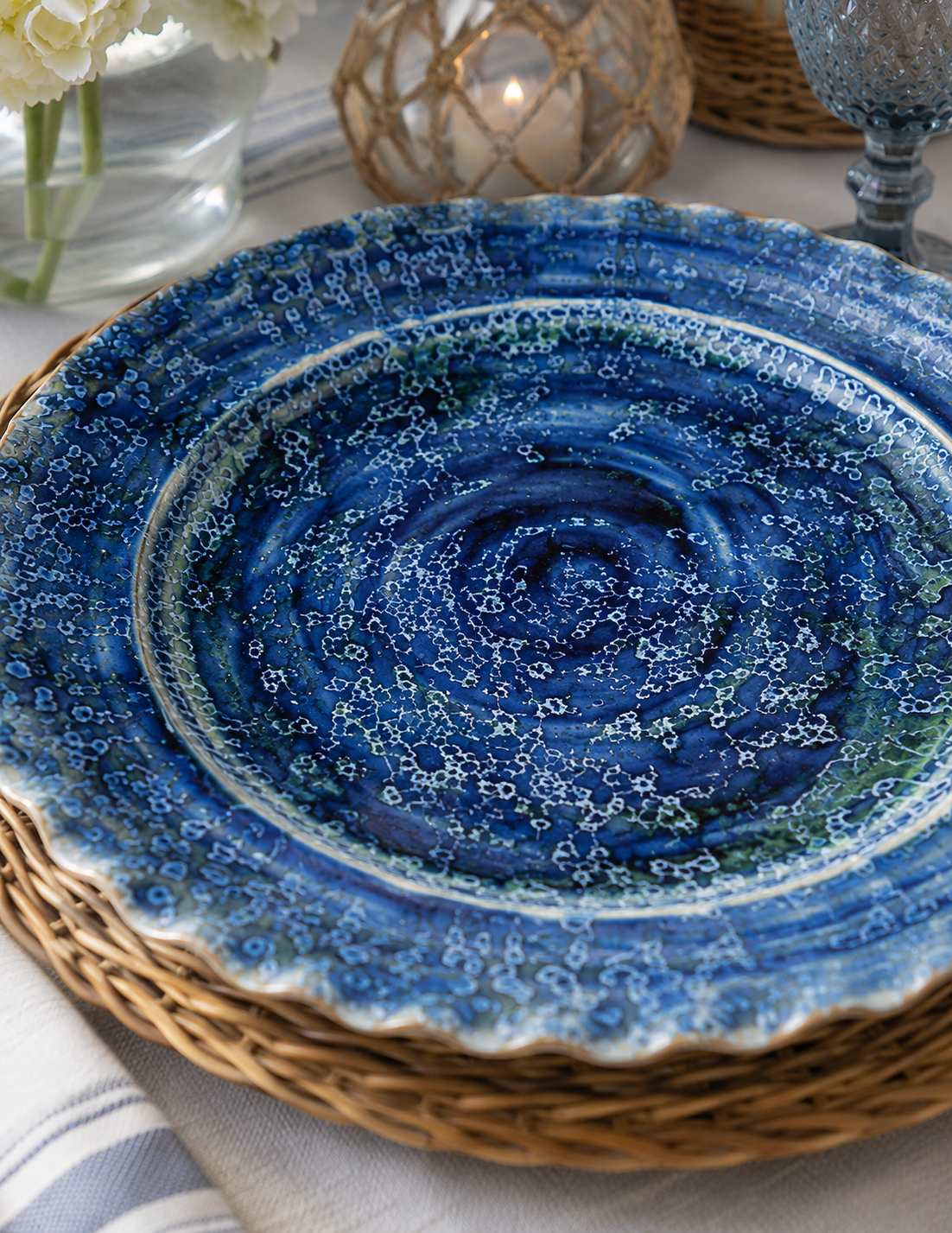 The Azure Tide Reactive Glaze Ceramic Dinner Plate