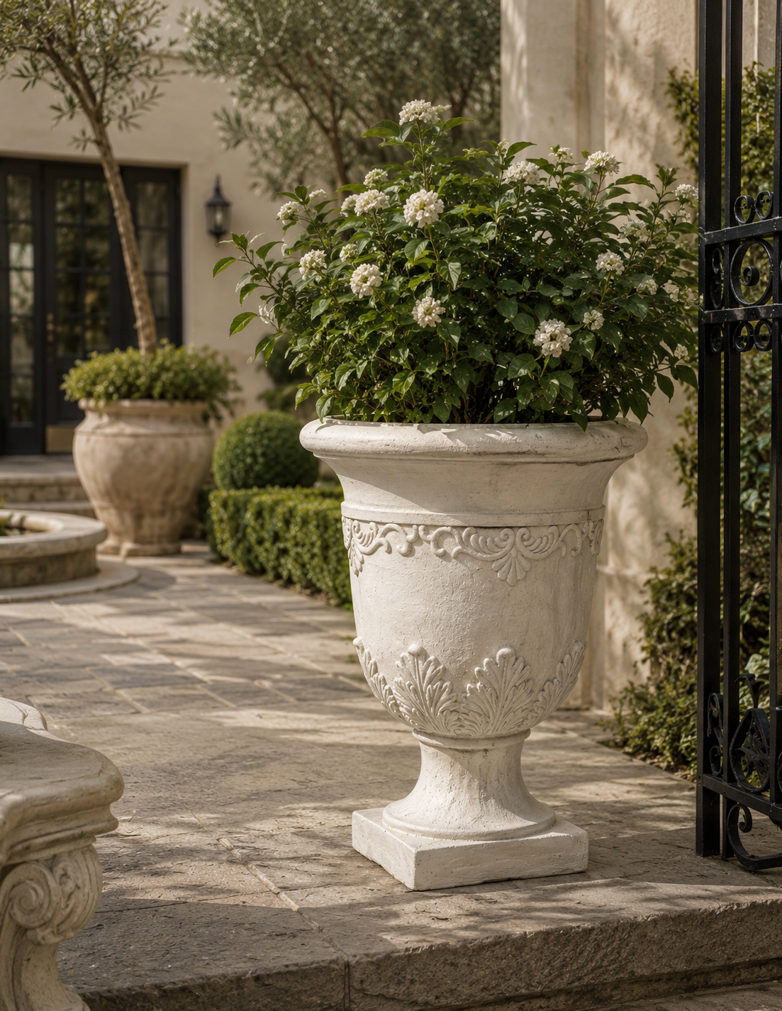 The Casablanca Antique White Ornamental Urn Planter