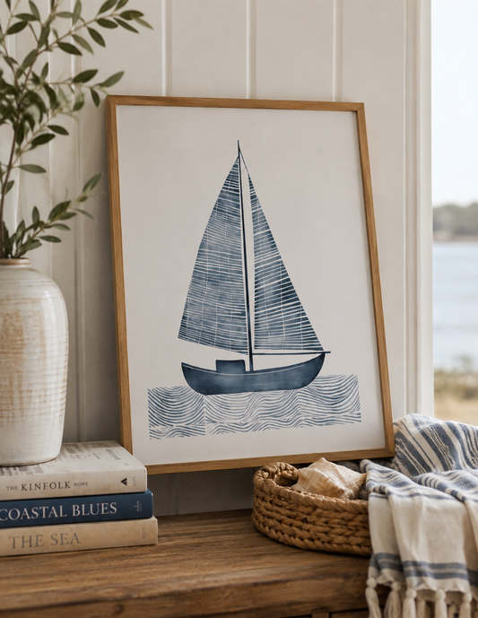 The Nautical Blue Sailboat Framed Print