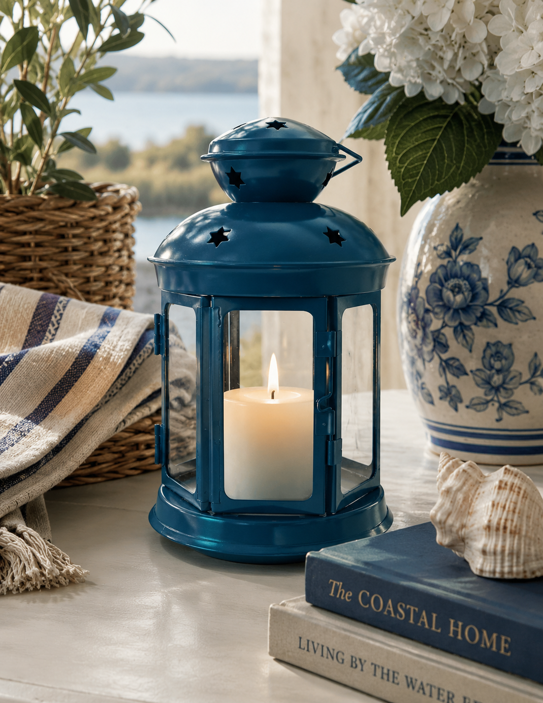 The Colonial Navy Blue Candle Lantern