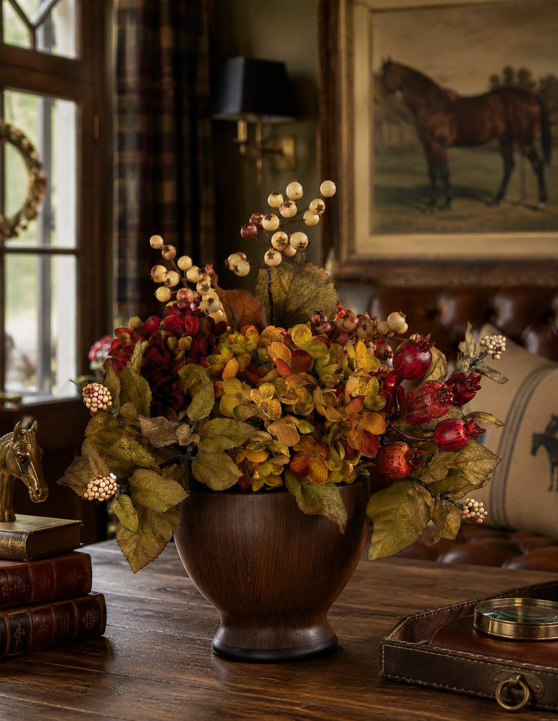 The Heritage Autumn Hydrangea Arrangement with Chestnut Vase