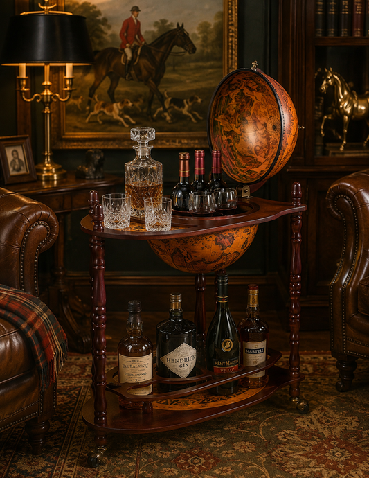 Voyager Vintage Globe Rolling Bar Cart