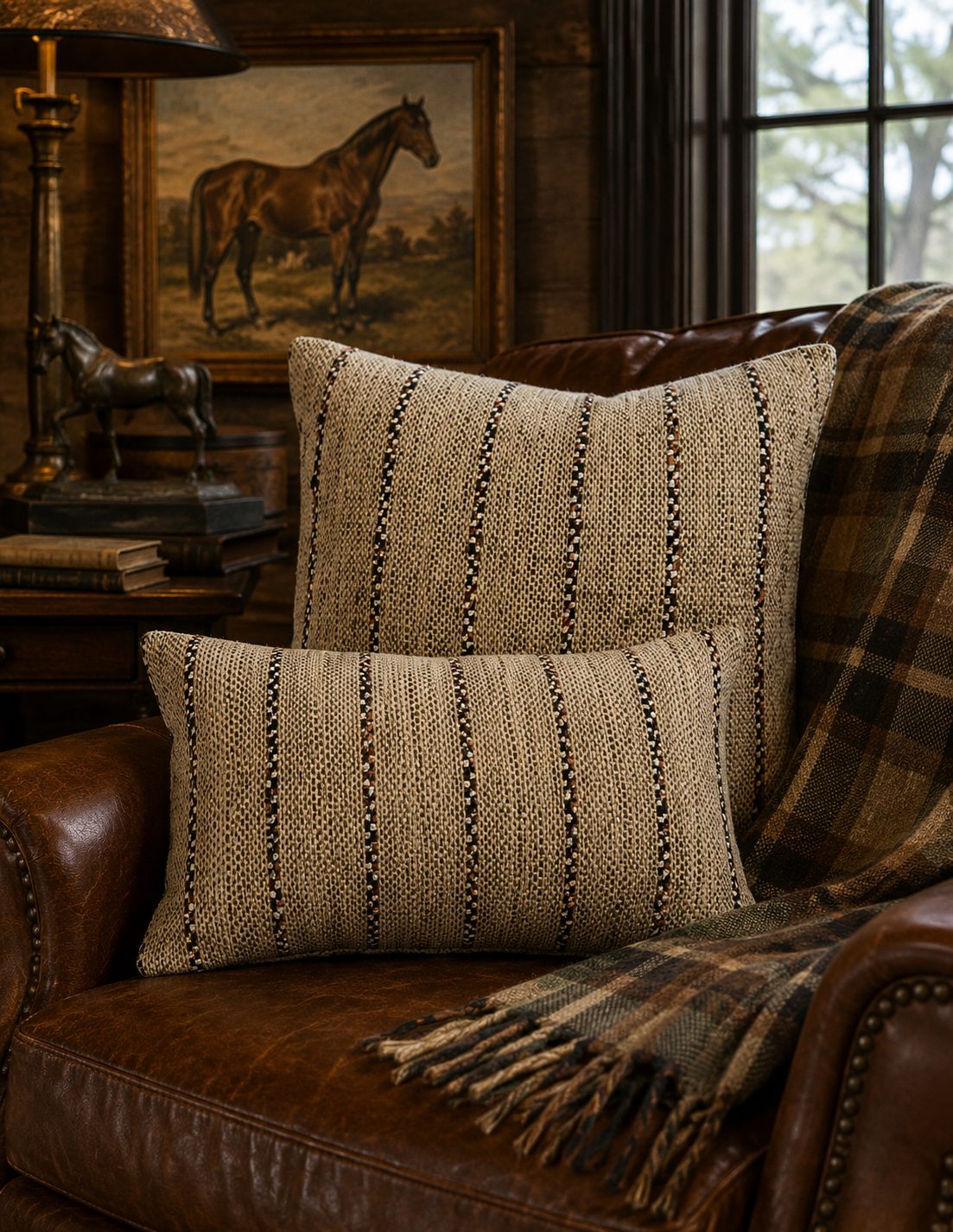 The Bridle Stripe Woven Cotton Pillow