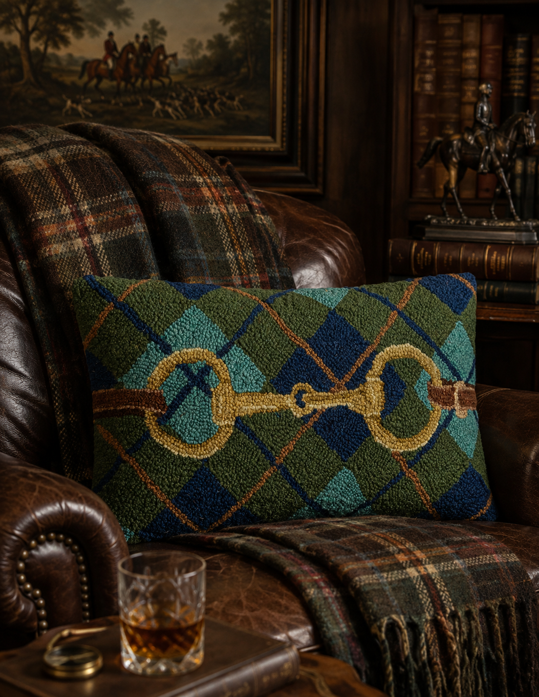 The Equestrian Gingham Buckle Hooked Pillow