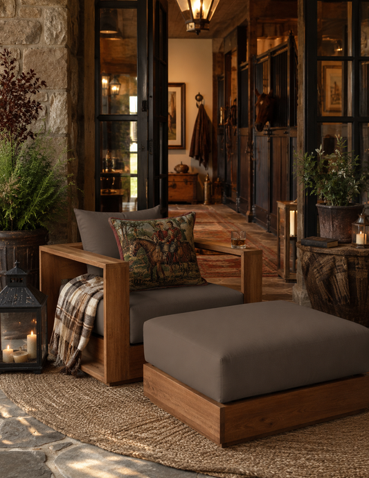 The Heritage Acacia Lounge Chair & Ottoman Set